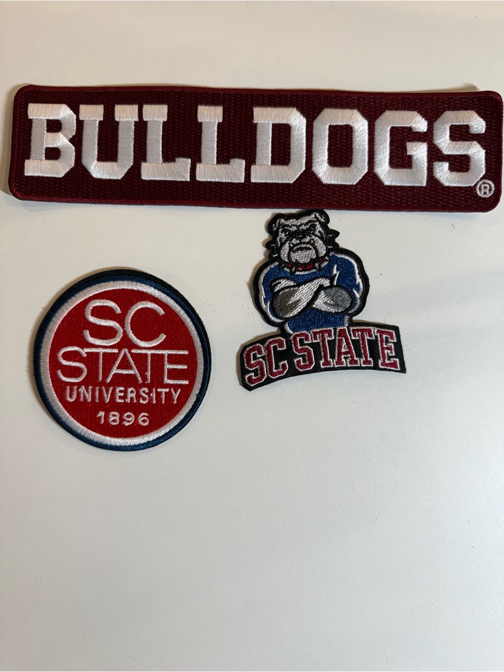 SC State Bulldogs Patch Set in Maroon and White Iron on